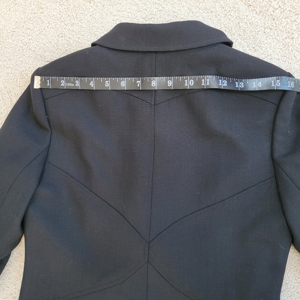 Tory Burch Black Peter Pan Collar Logo Buttons Wool Blend Trench Coat Size 6 - Picture 6 of 11